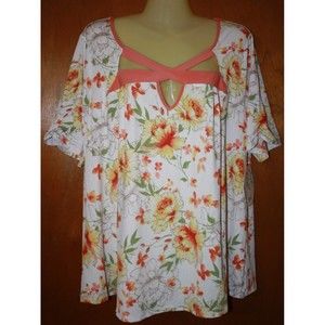 Naif Women's Floral Print Blouse Gathered Sleeves Sz Plus 1X Orange Yellow NWT